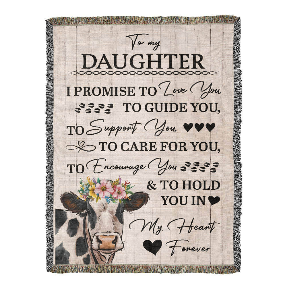 To My Daughter – “I Promise to Love, Guide, and Hold You Forever” Cow Blanket