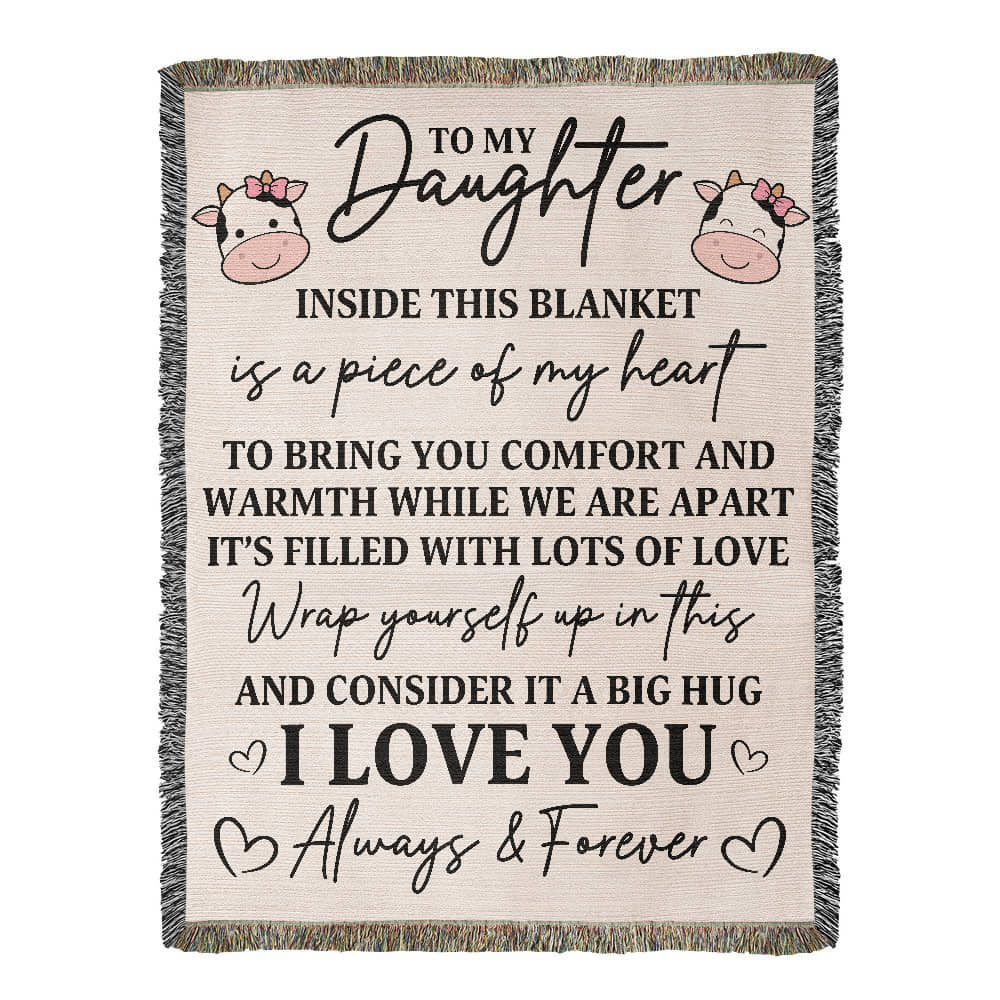 To My Daughter – “Piece of My Heart” Cow Blanket Filled with Love & Hugs