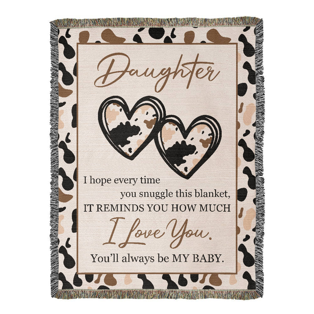 To My Daughter – Cow Print Blanket With Love You Message & Baby Heart Design