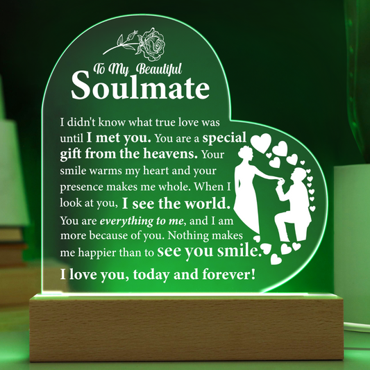 To my Soulmate - Never Forget That I love You, Love Your Husband (Acrylic Heart Plaque)