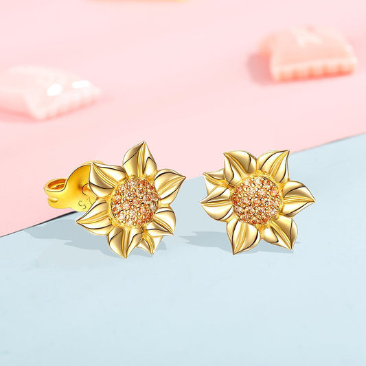 Sterling Silver Earrings Sunflower Simple Diamond Set