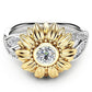 New gold-plated couple ring sunflower flower color separation zircon ring