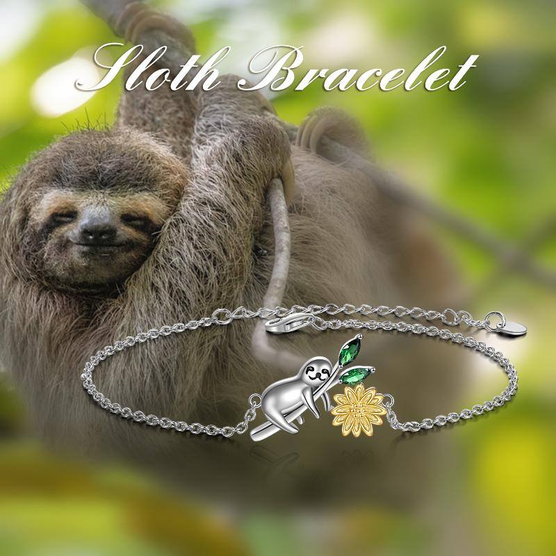Sloth with Sunflower Bracelet 925 Sterling Silver Sloth Lovers Gifts Jewelry for Women