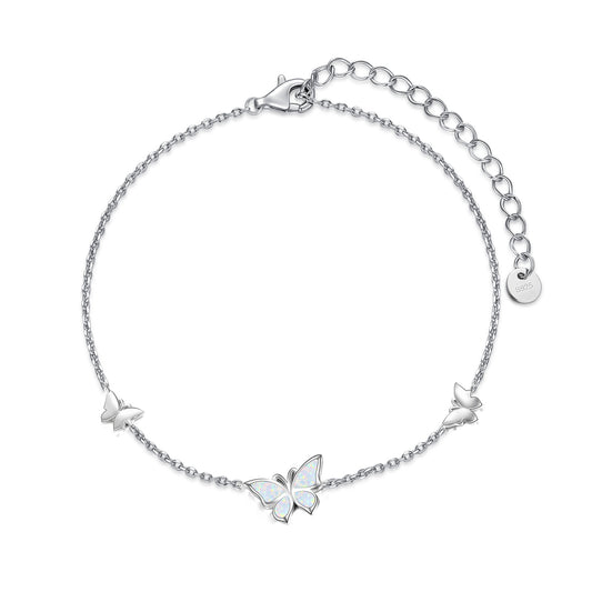 Butterfly Bracelet  Sterling Silver Created Opal for Women Girl