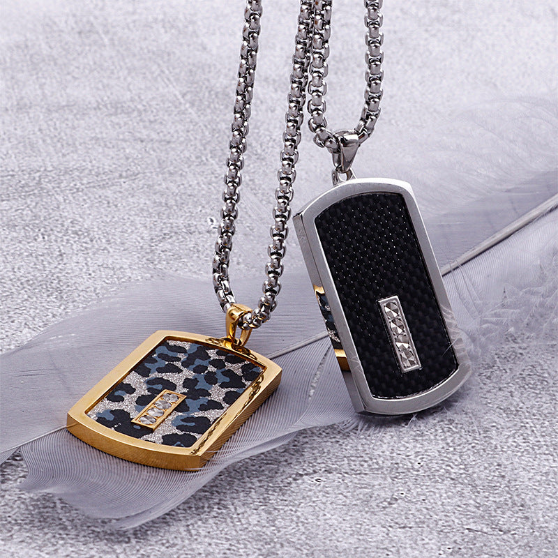 Titanium steel necklace with diamond and stainless steel military pendant