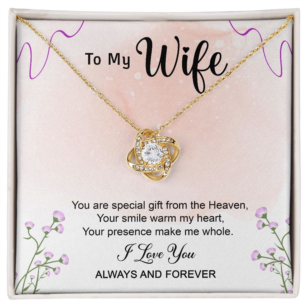 To My Romantic Wife - Love Knot Necklace Draws Attention to Lady's Touch